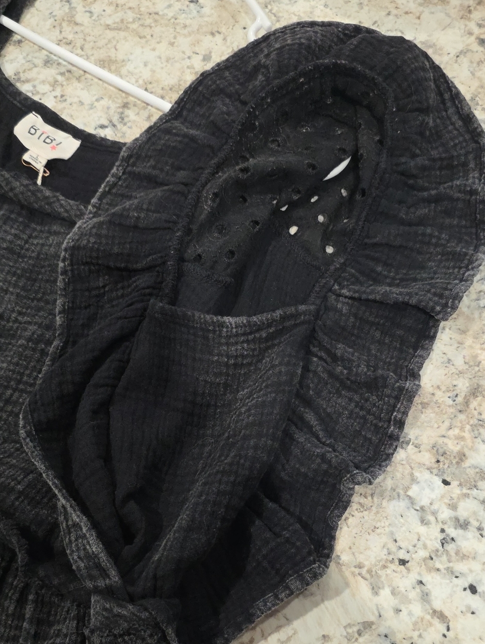 BiBi Black Eyelet Ruffle Peplum Top - Picture 4 of 5